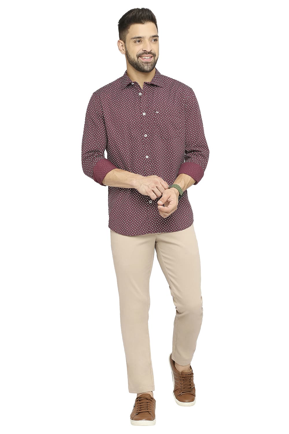 BASICS SLIM FIT COTTON POPLIN PRINTED SHIRT