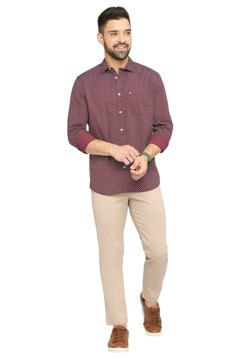 BASICS SLIM FIT COTTON POPLIN PRINTED SHIRT