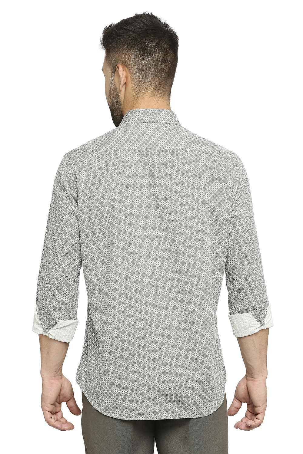 BASICS SLIM FIT COTTON POPLIN PRINTED SHIRT