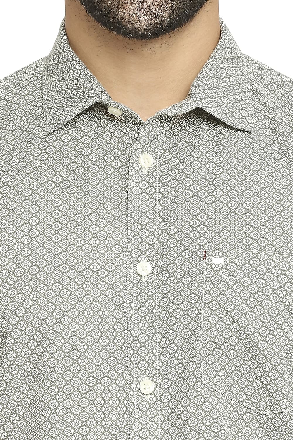 BASICS SLIM FIT COTTON POPLIN PRINTED HALFSLEEVES SHIRT