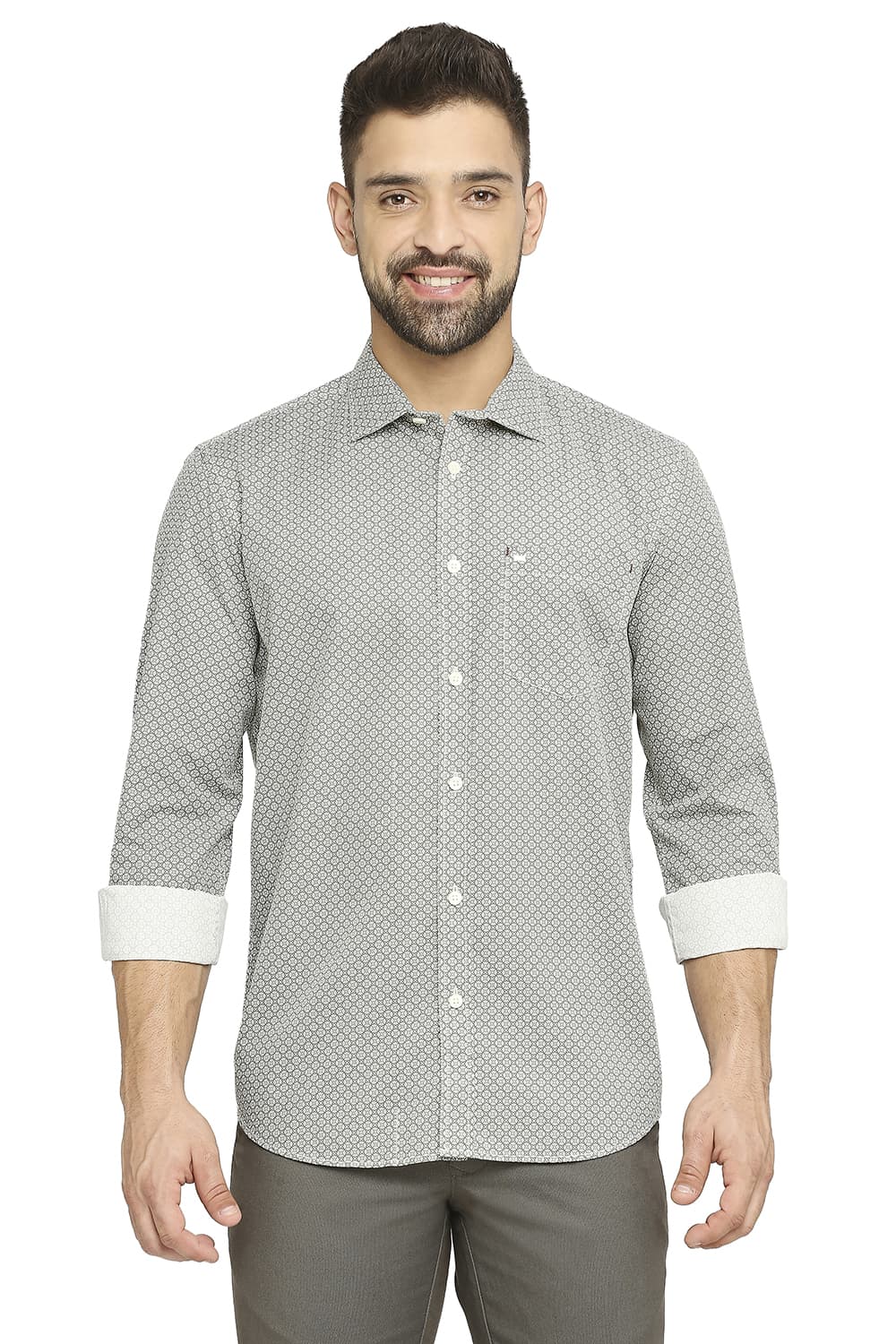 BASICS SLIM FIT COTTON POPLIN PRINTED SHIRT