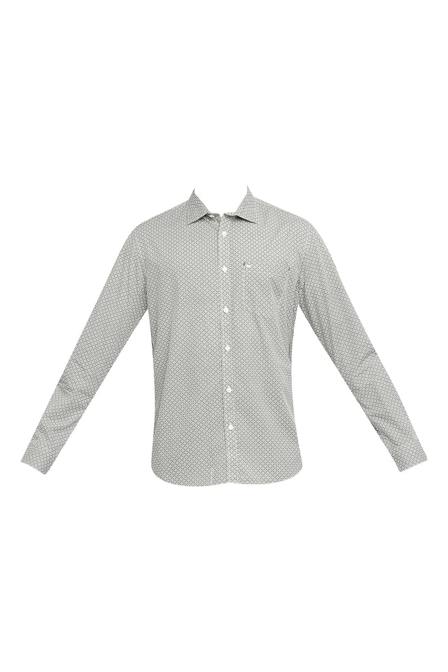 BASICS SLIM FIT TRELLIS GREEN COTTON POPLIN PRINTED SHIRT
