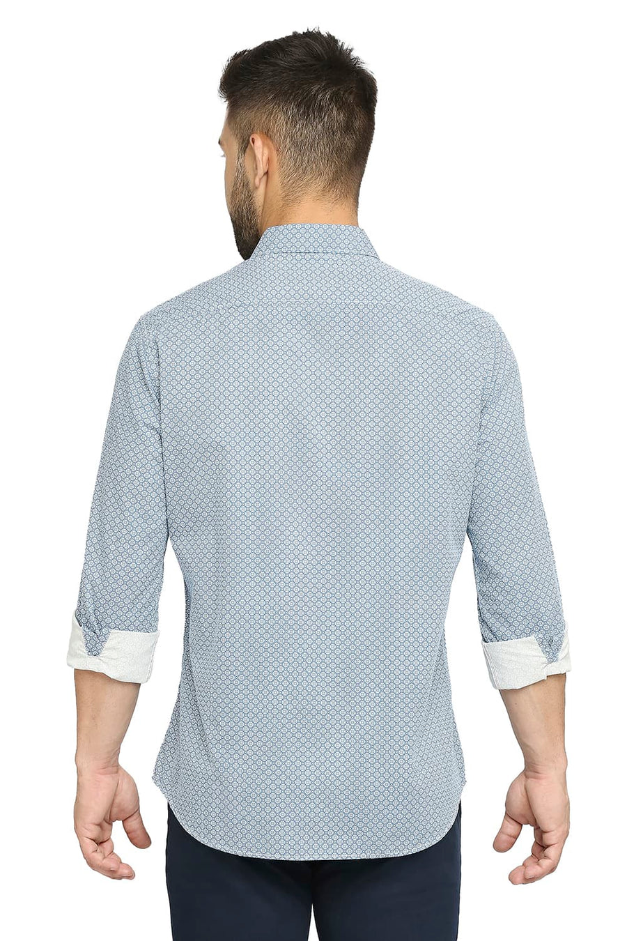 BASICS SLIM FIT AIR BLUE COTTON POPLIN PRINTED SHIRT