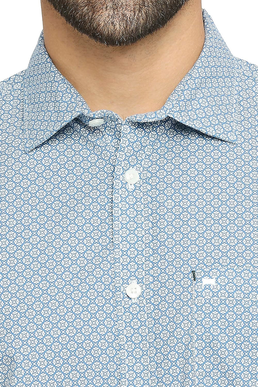 BASICS SLIM FIT AIR BLUE COTTON POPLIN PRINTED SHIRT