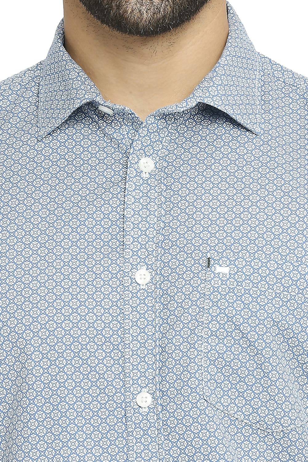 BASICS SLIM FIT COTTON POPLIN PRINTED HALFSLEEVES SHIRT