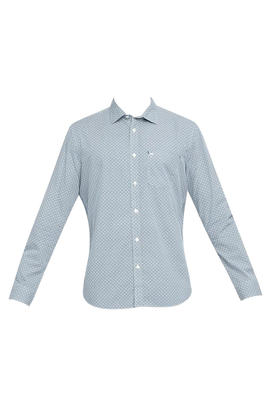 BASICS SLIM FIT AIR BLUE COTTON POPLIN PRINTED SHIRT