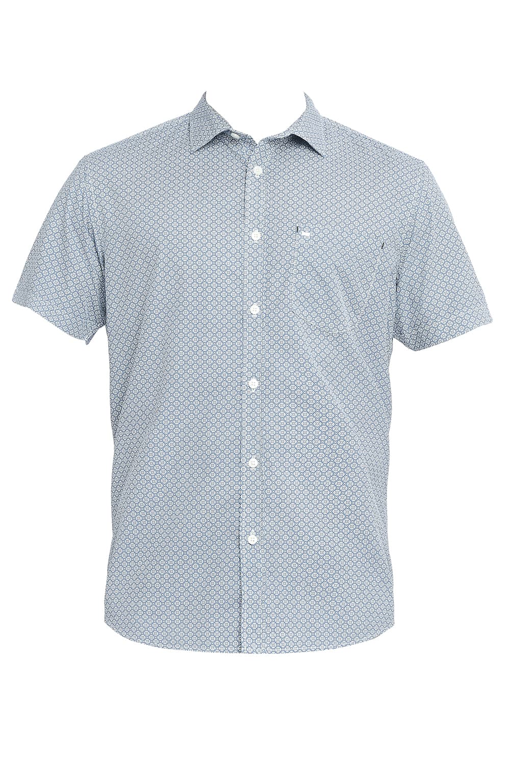 BASICS SLIM FIT COTTON POPLIN PRINTED HALFSLEEVES SHIRT