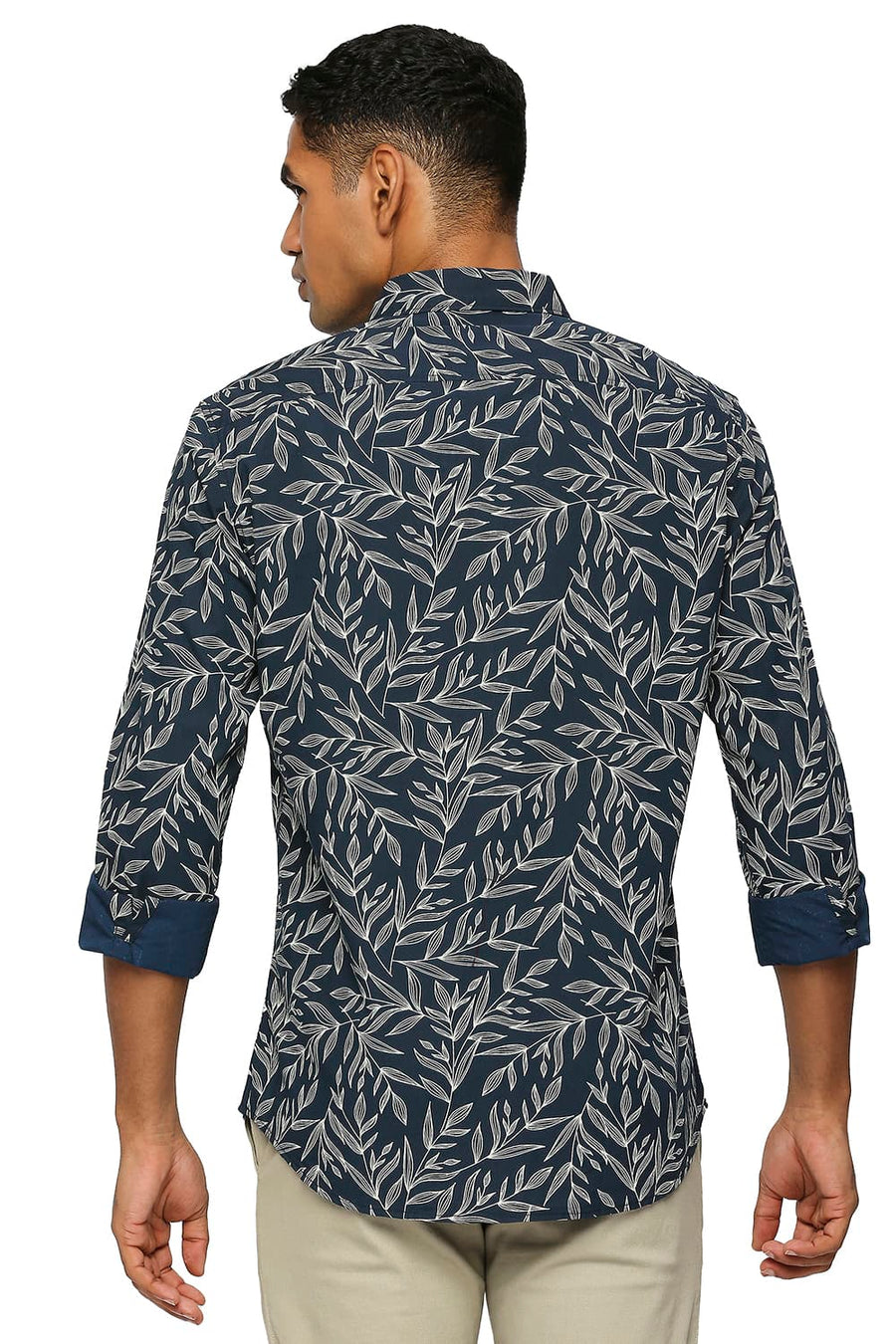 BASICS SLIM FIT MAJOLICA BLUE COTTON POPLIN PRINTED SHIRT