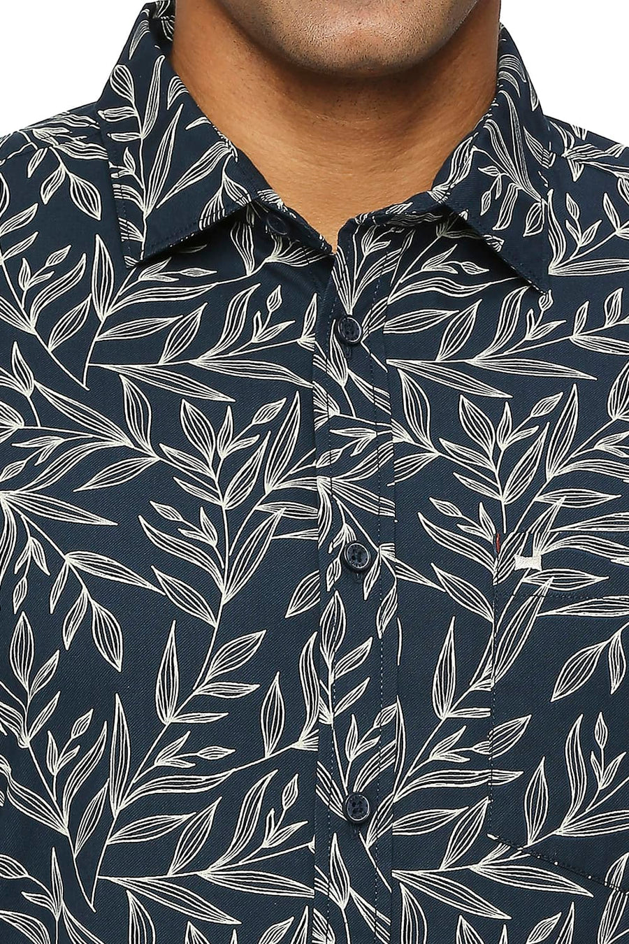 BASICS SLIM FIT MAJOLICA BLUE COTTON POPLIN PRINTED SHIRT