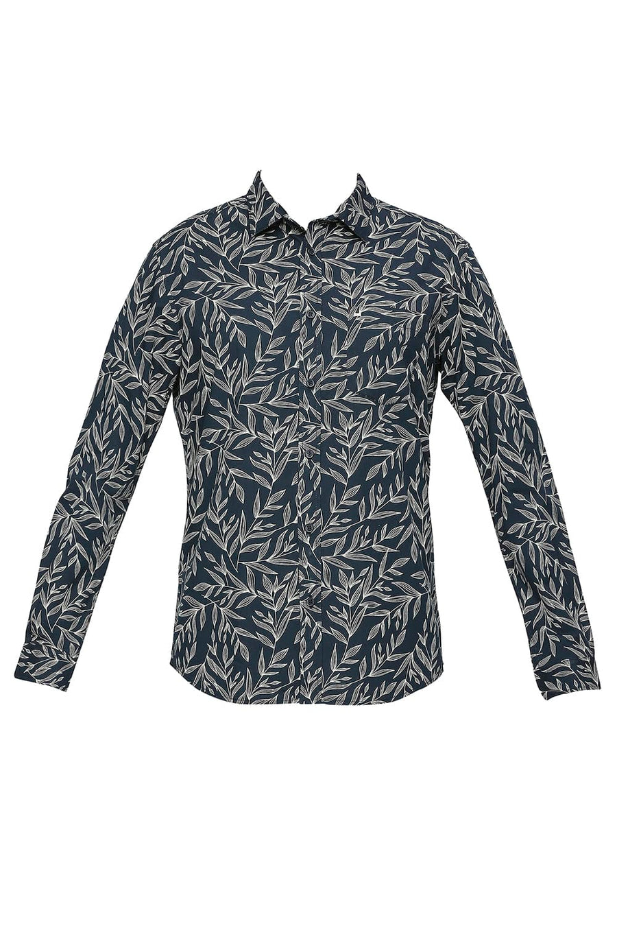BASICS SLIM FIT MAJOLICA BLUE COTTON POPLIN PRINTED SHIRT