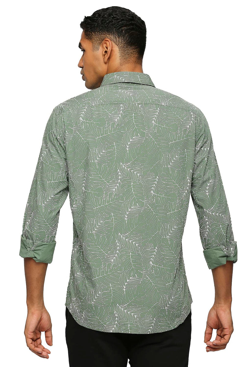 BASICS SLIM FIT COTTON TWILL PRINTED SHIRT