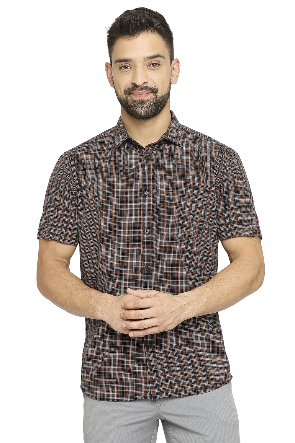 BASICS SLIM FIT COTTON TWILL PRINTED SHIRT