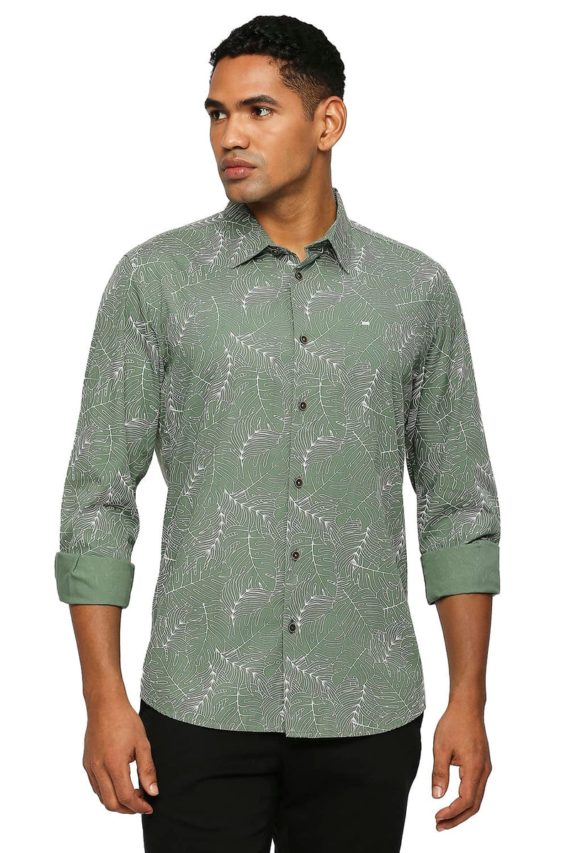 BASICS SLIM FIT COTTON TWILL PRINTED SHIRT