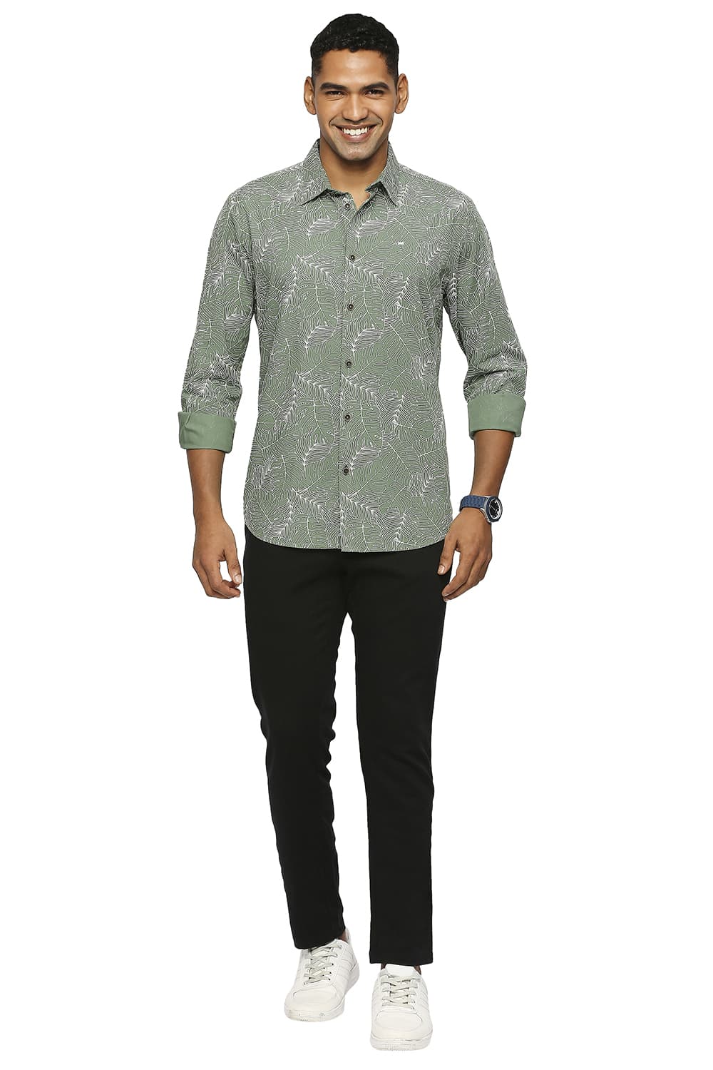 BASICS SLIM FIT COTTON TWILL PRINTED SHIRT