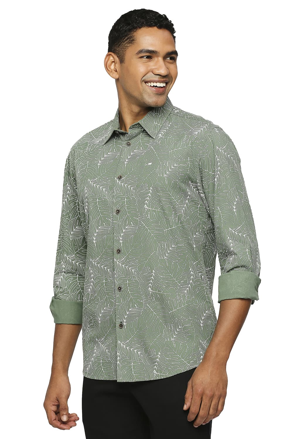 BASICS SLIM FIT COTTON TWILL PRINTED SHIRT