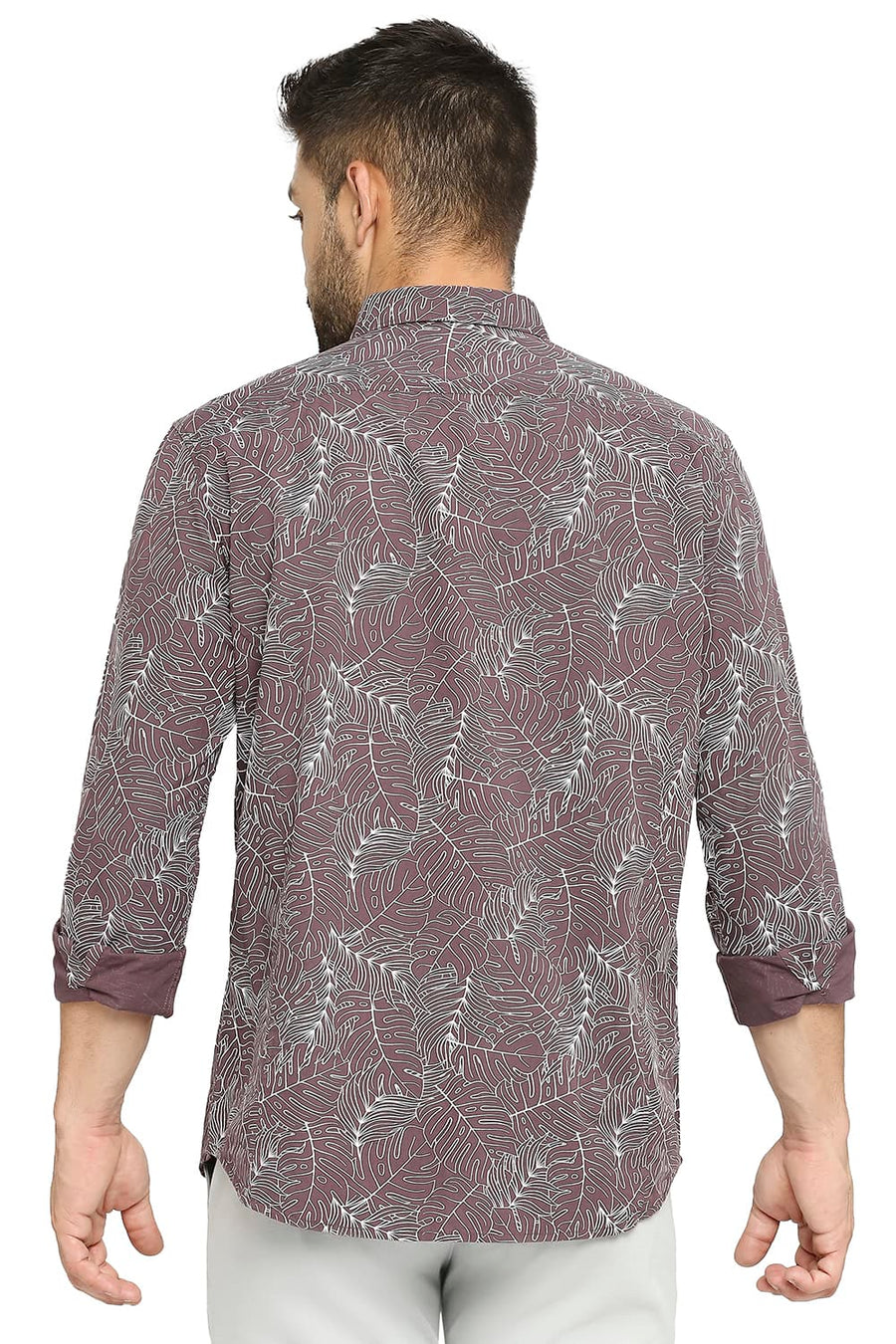 BASICS SLIM FIT ITALIAN WINE COTTON TWILL PRINTED SHIRT