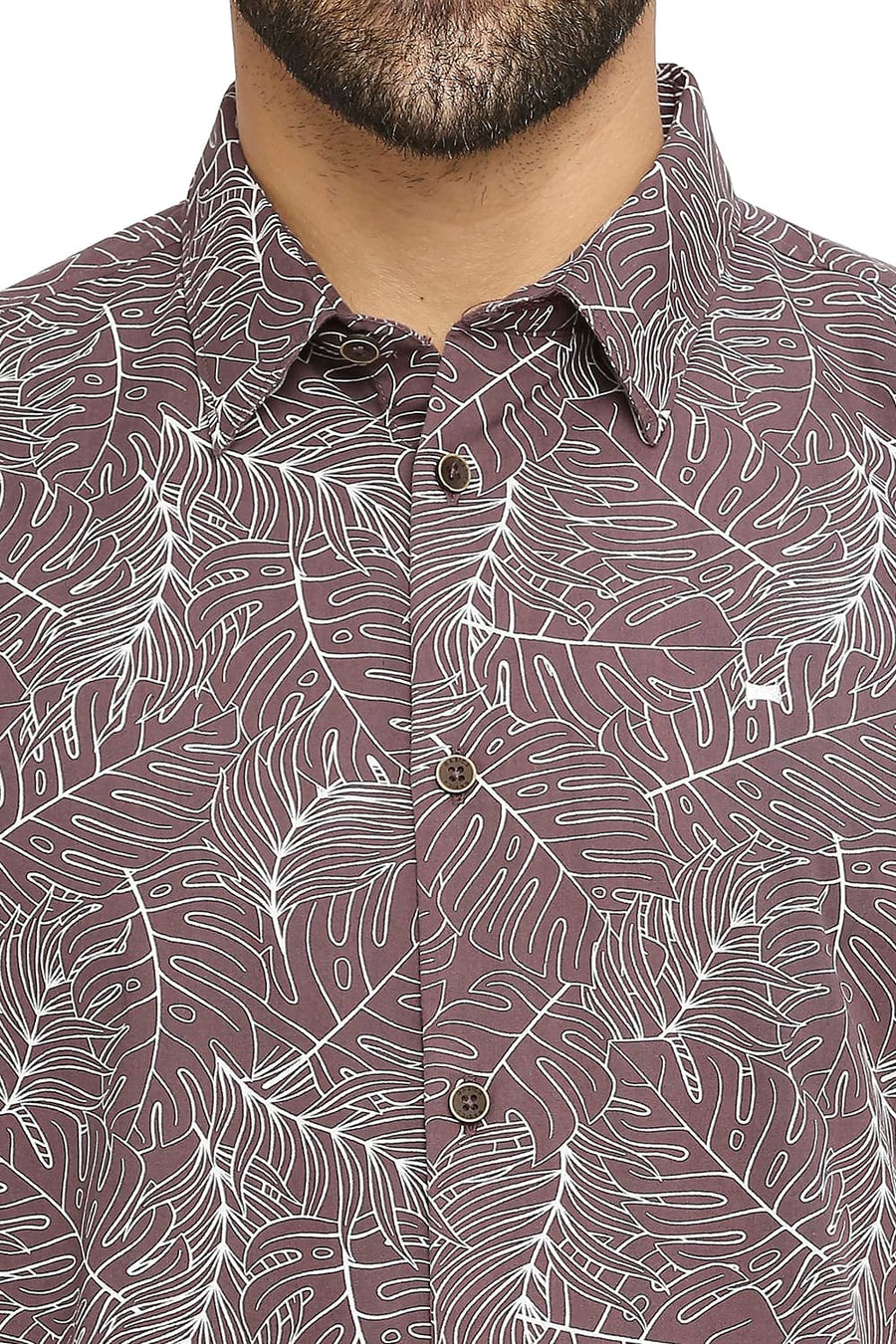 BASICS SLIM FIT ITALIAN WINE COTTON TWILL PRINTED SHIRT