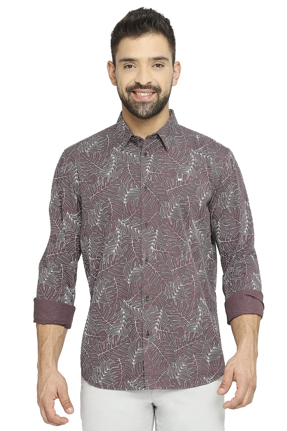 BASICS SLIM FIT COTTON TWILL PRINTED SHIRT