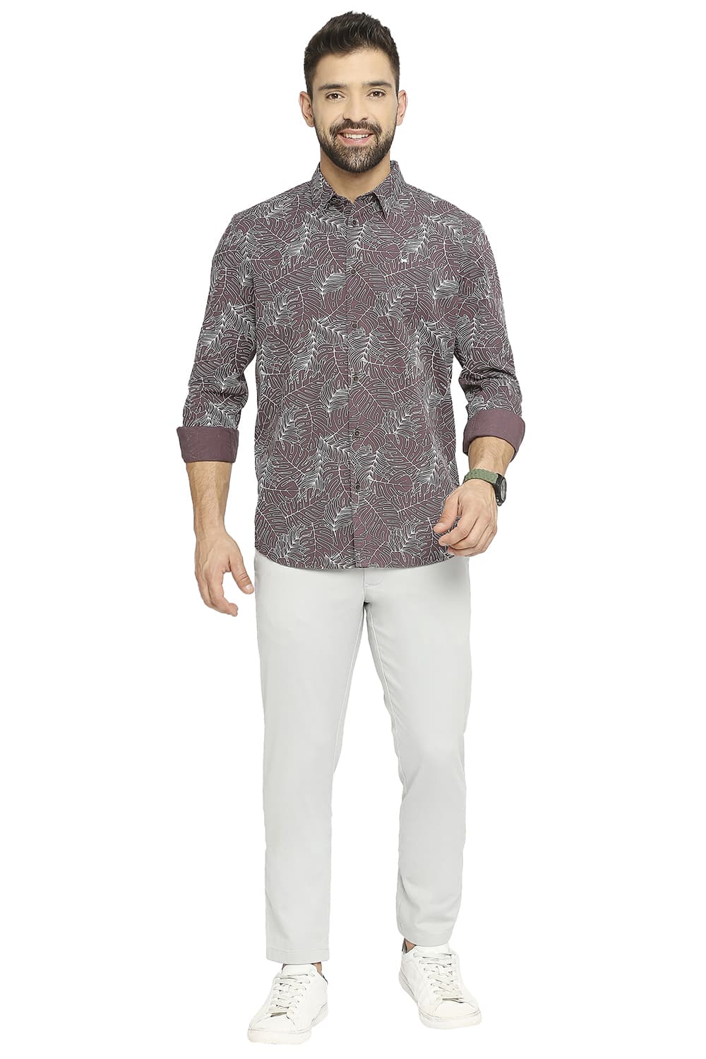 BASICS SLIM FIT COTTON TWILL PRINTED SHIRT