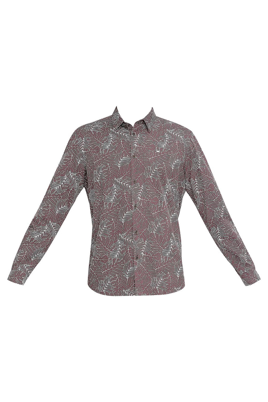 BASICS SLIM FIT ITALIAN WINE COTTON TWILL PRINTED SHIRT