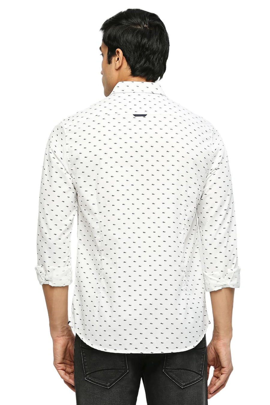 BASICS SLIM FIT EGRET WHITE COTTON POLYESTER TWILL PRINTED SHIRT
