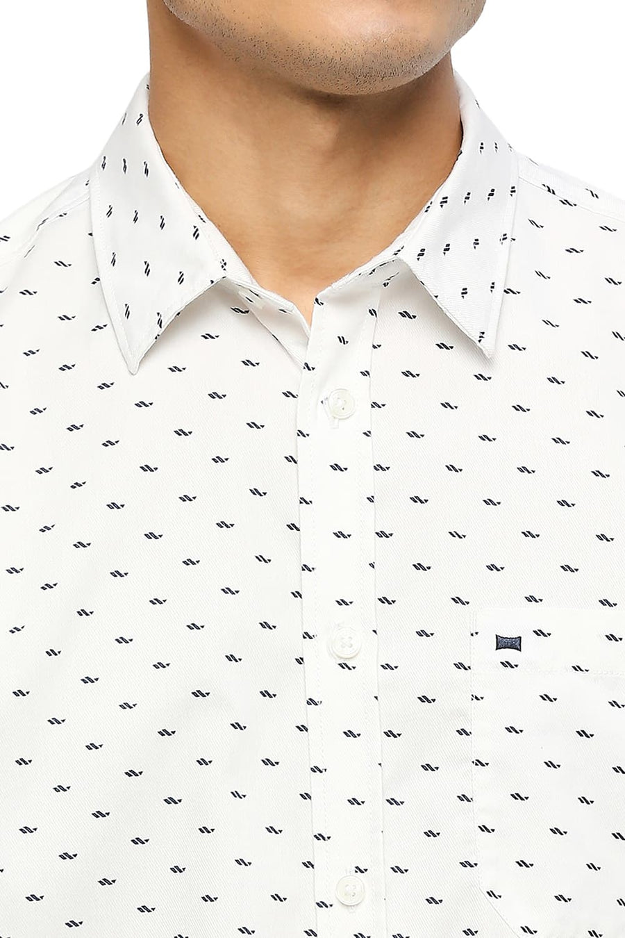 BASICS SLIM FIT EGRET WHITE COTTON POLYESTER TWILL PRINTED SHIRT