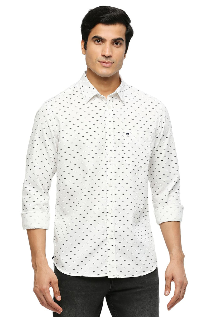 BASICS SLIM FIT COTTON POLYESTER TWILL PRINTED SHIRT