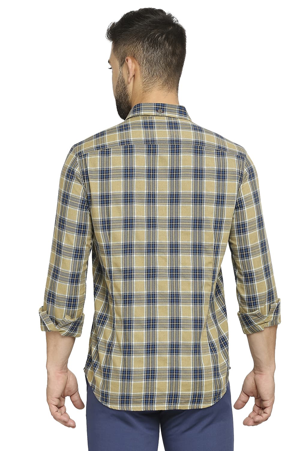 BASICS SLIM FIT COTTON POLYESTER TWILL CHECKS SHIRT