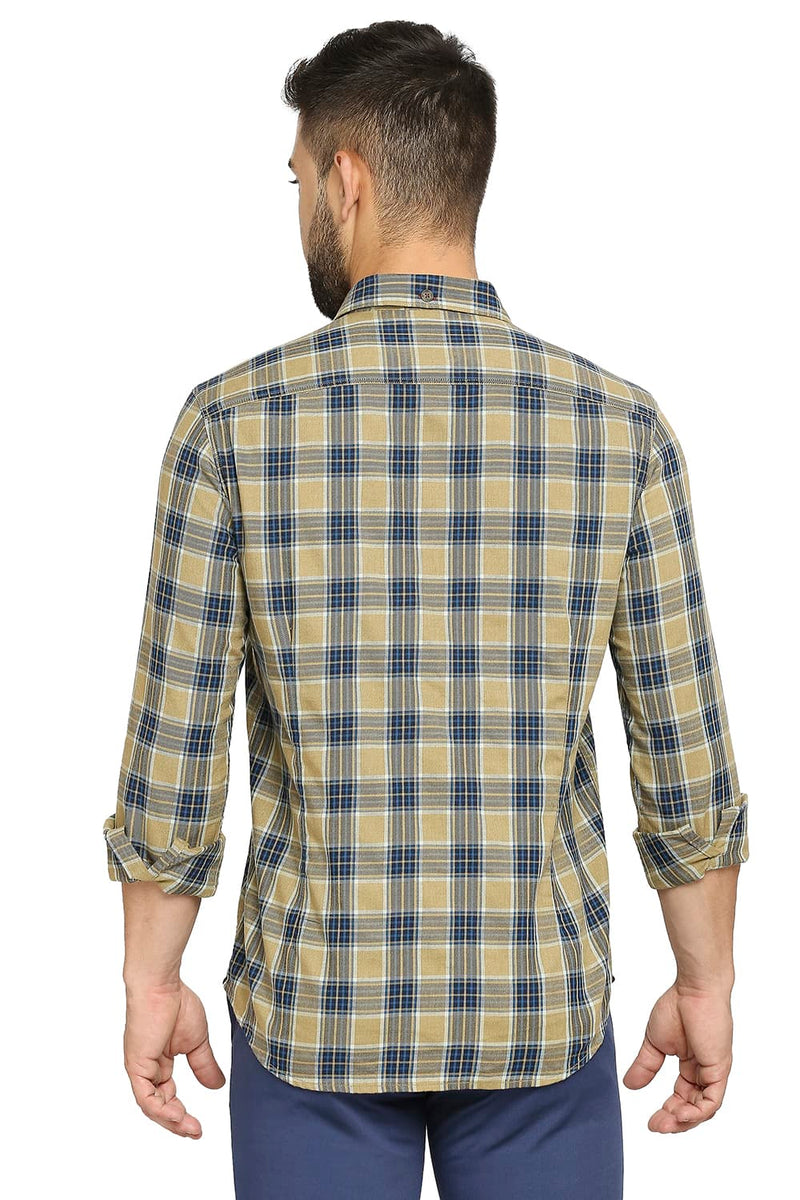 BASICS SLIM FIT COTTON POLYESTER TWILL CHECKS SHIRT