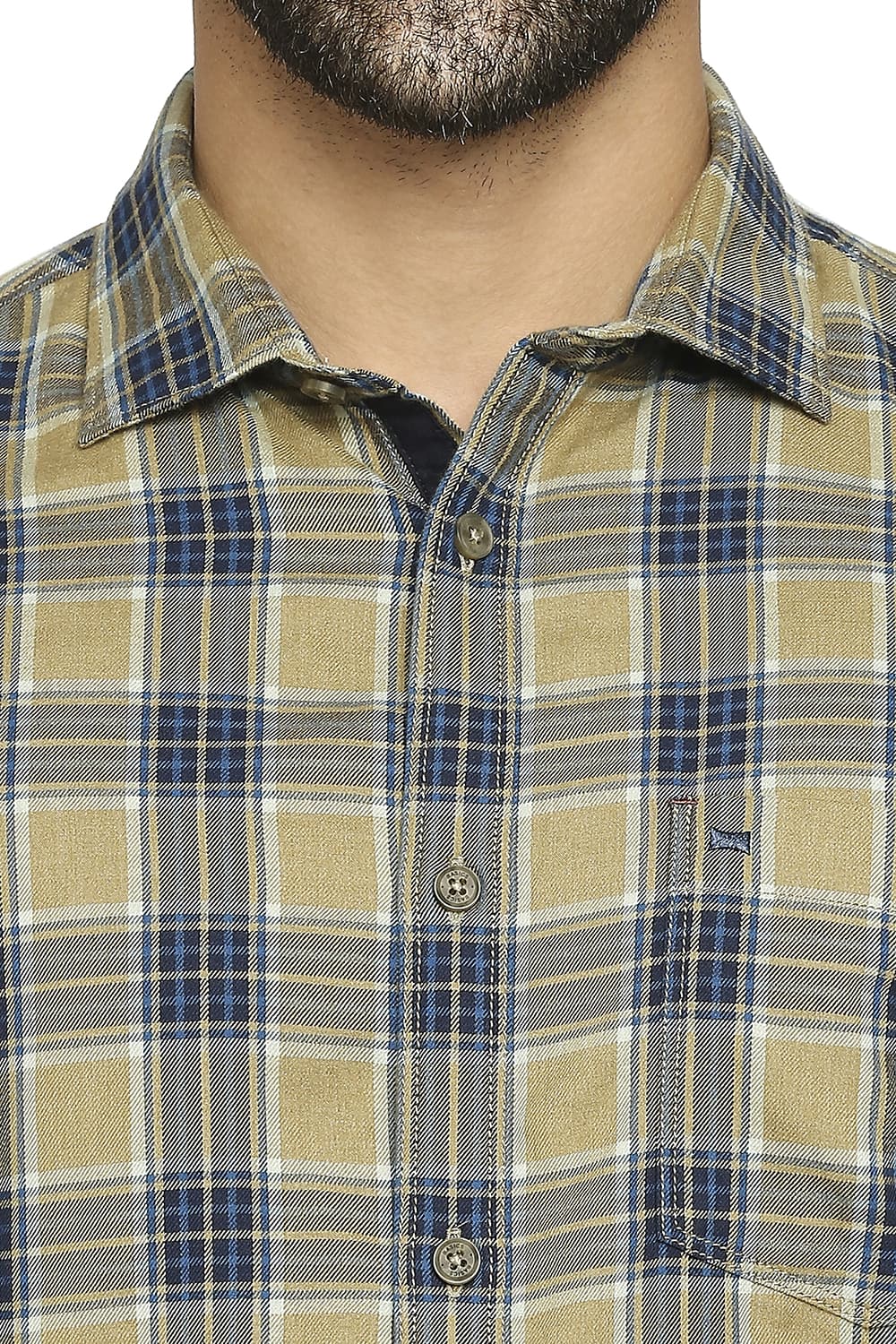 BASICS SLIM FIT COTTON POLYESTER TWILL CHECKS SHIRT