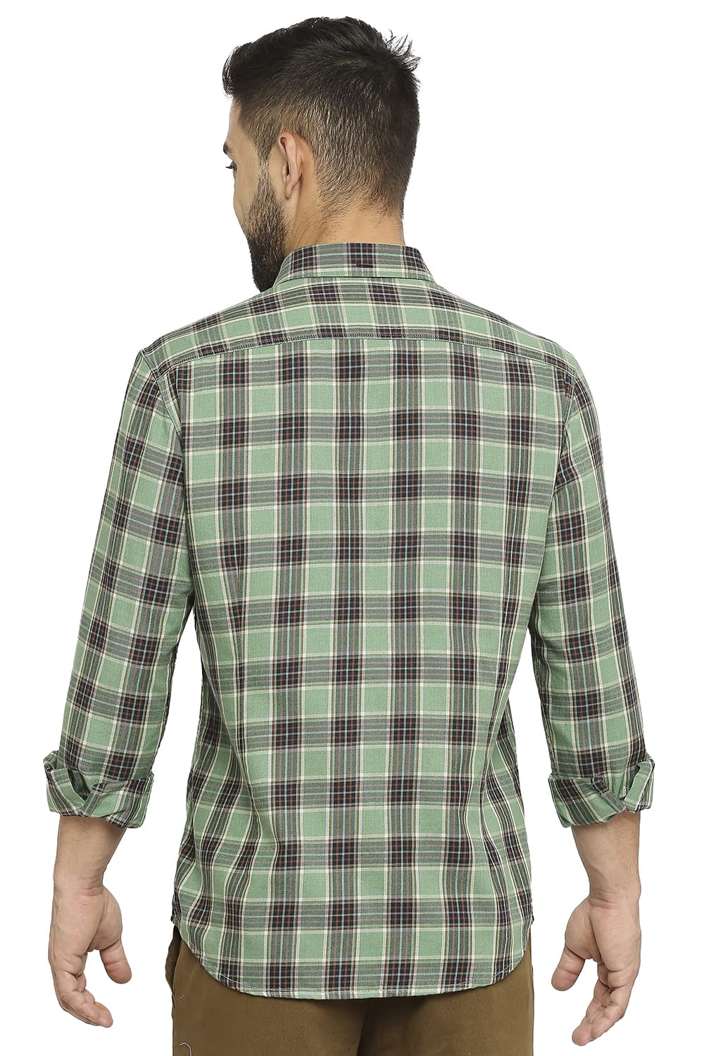 BASICS SLIM FIT COTTON POLYESTER TWILL CHECKS SHIRT