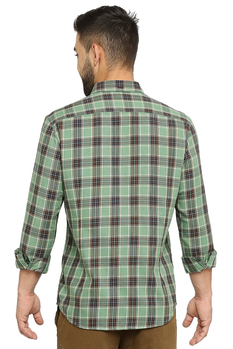 BASICS SLIM FIT COTTON POLYESTER TWILL CHECKS SHIRT