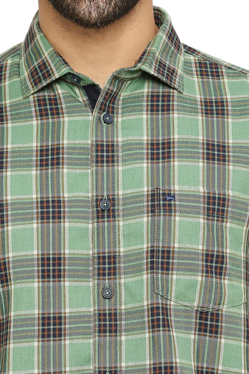 BASICS SLIM FIT COTTON POLYESTER TWILL CHECKS SHIRT