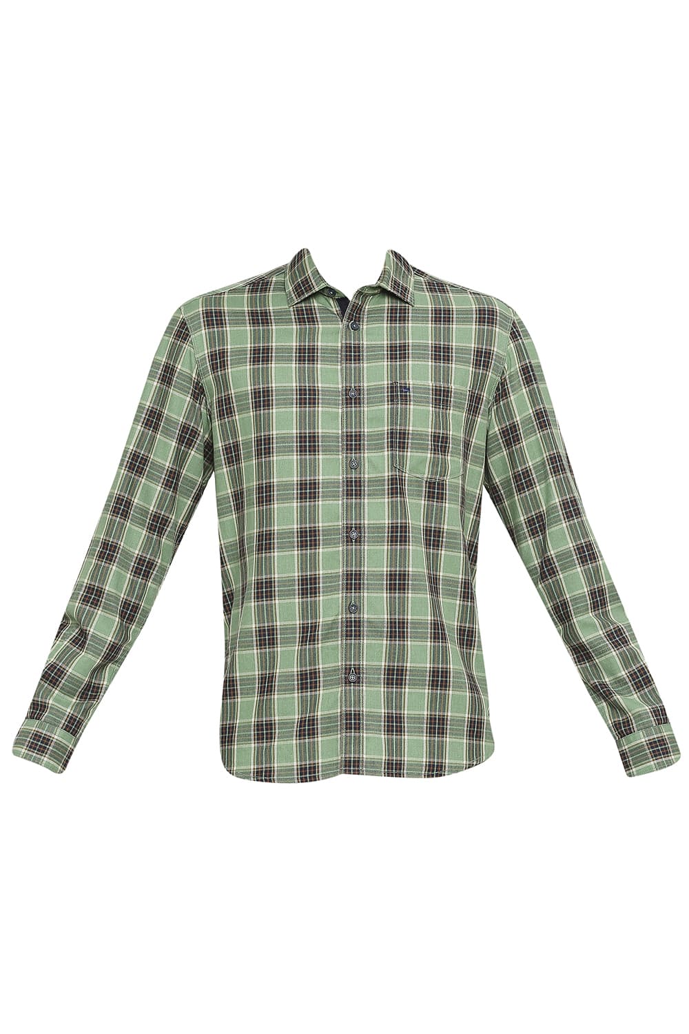 BASICS SLIM FIT COTTON POLYESTER TWILL CHECKS SHIRT