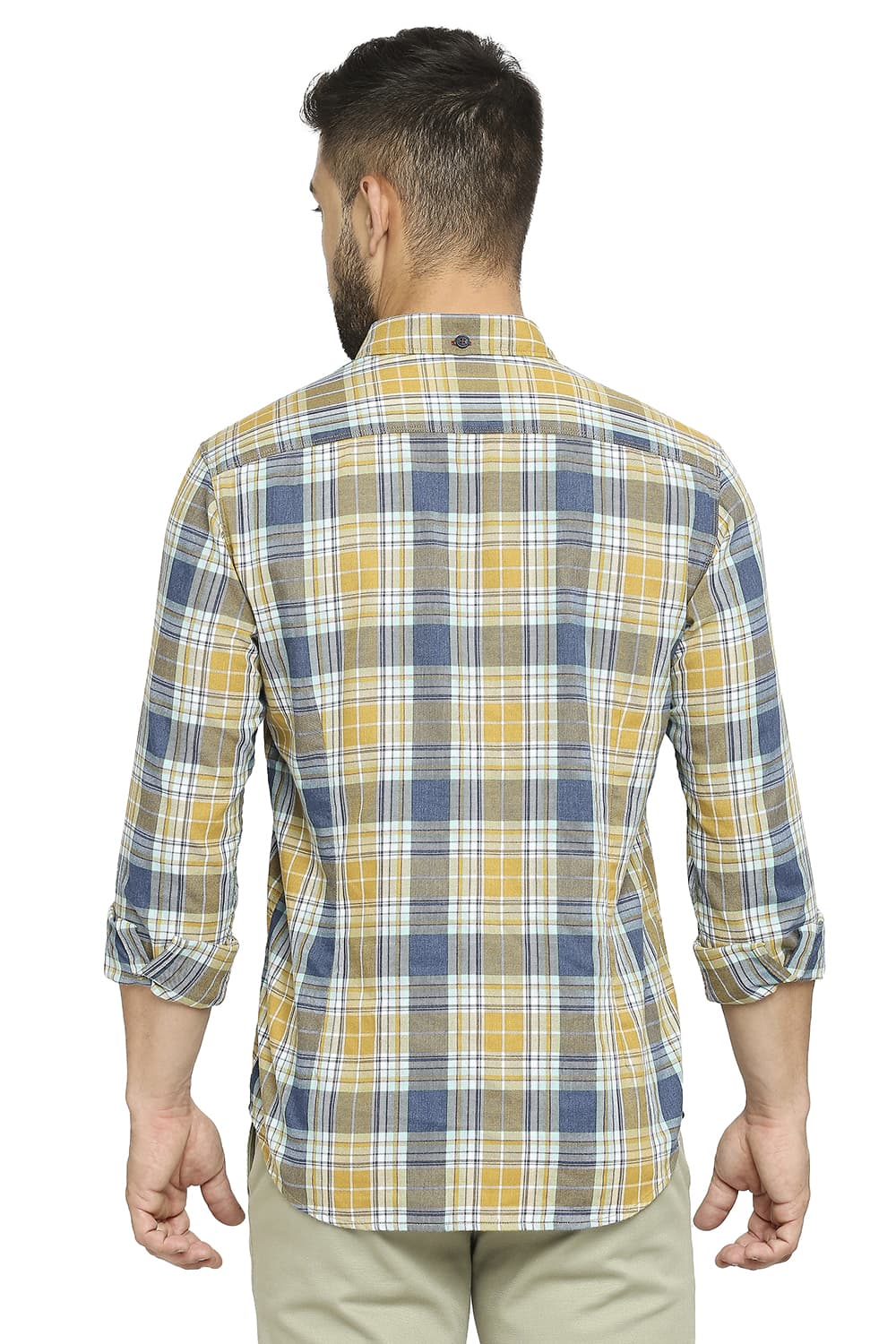 BASICS SLIM FIT COTTON POLYESTER TWILL CHECKS SHIRT