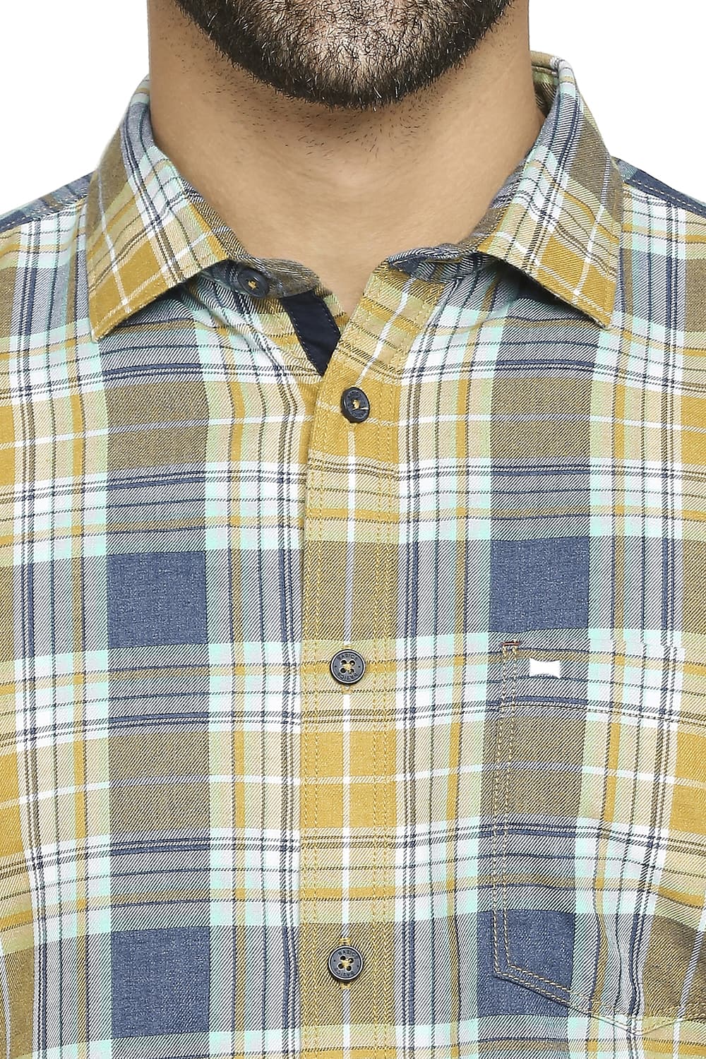 BASICS SLIM FIT COTTON POLYESTER TWILL CHECKS SHIRT