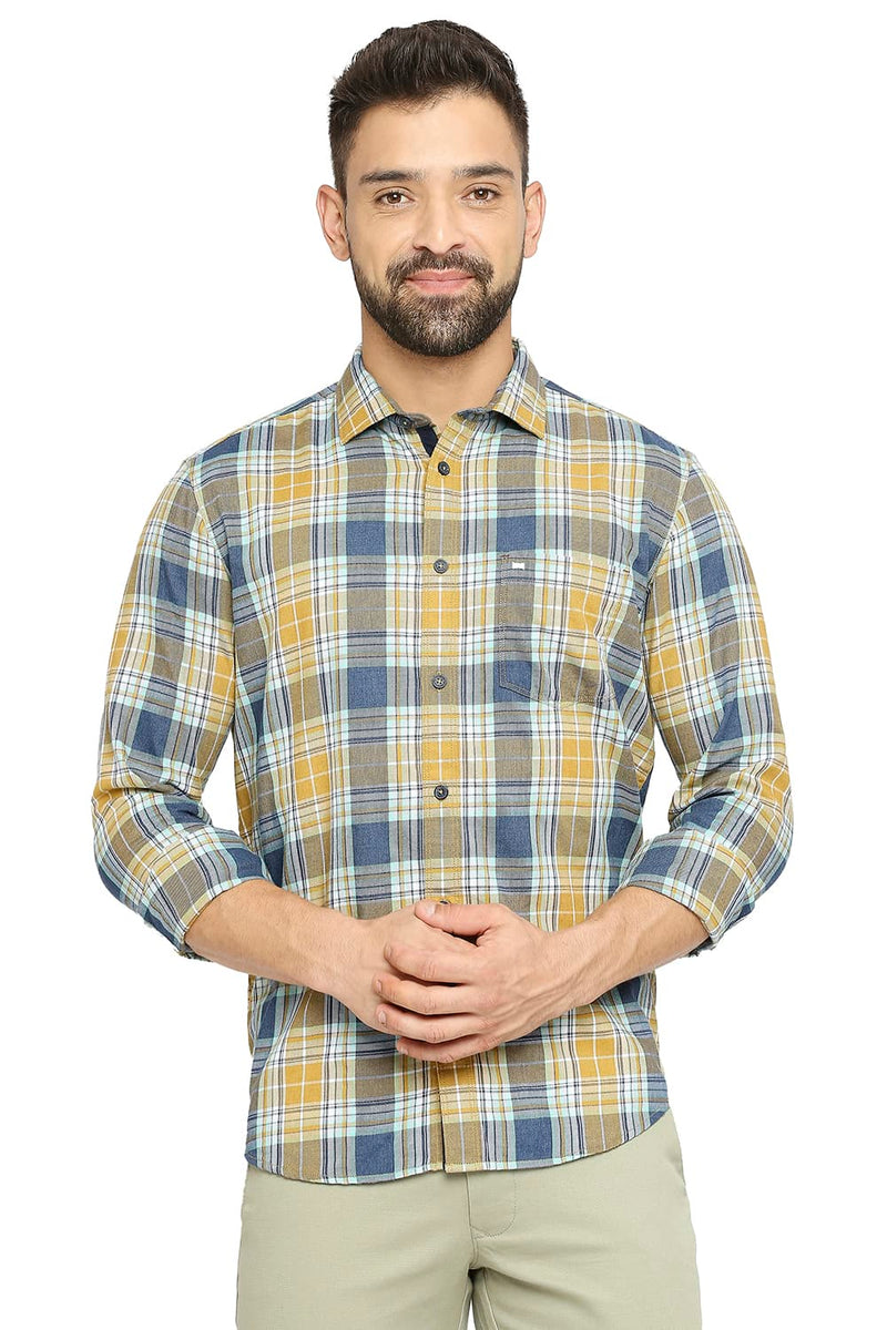 BASICS SLIM FIT COTTON POLYESTER TWILL CHECKS SHIRT