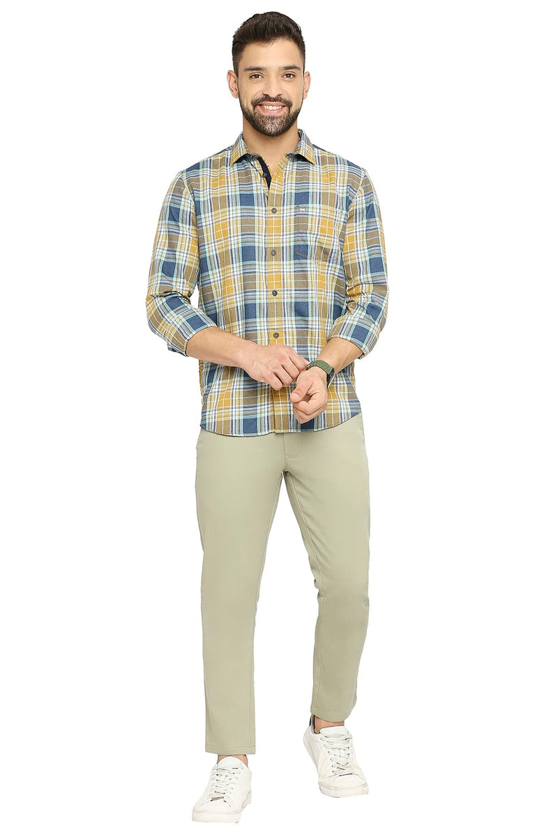 BASICS SLIM FIT COTTON POLYESTER TWILL CHECKS SHIRT