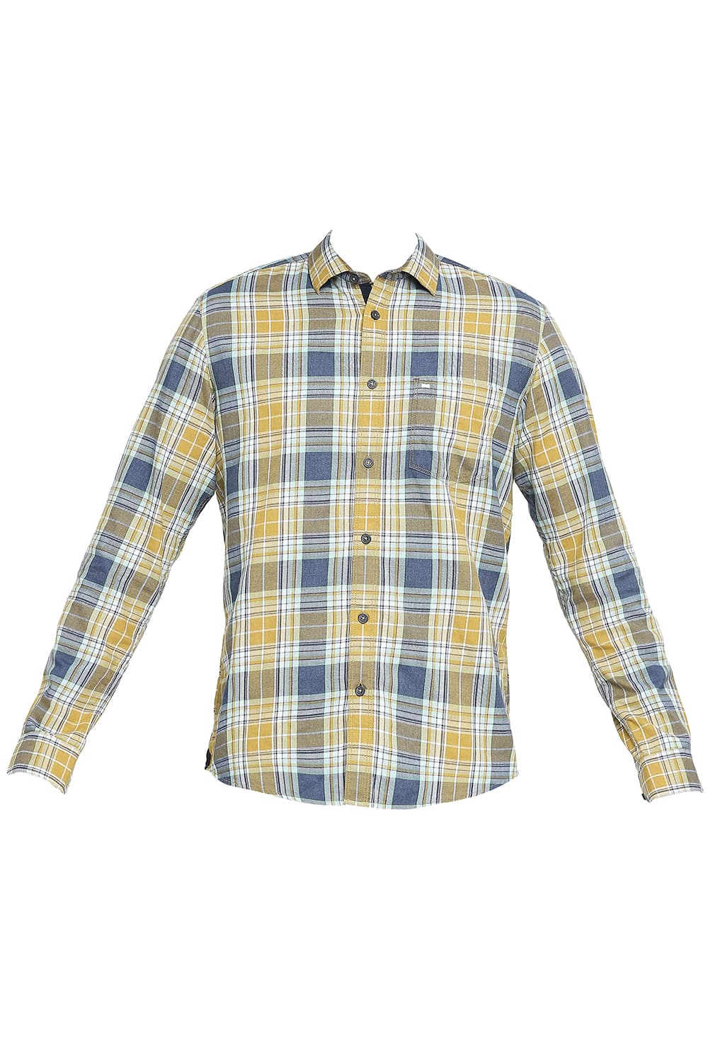 BASICS SLIM FIT COTTON POLYESTER TWILL CHECKS SHIRT