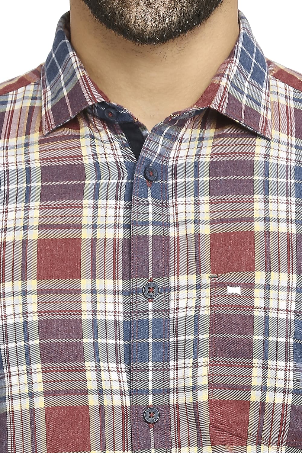 BASICS SLIM FIT COTTON POLYESTER TWILL CHECKS HALFSLEEVES SHIRT