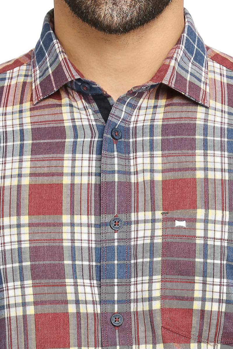 BASICS SLIM FIT COTTON POLYESTER TWILL CHECKS HALFSLEEVES SHIRT