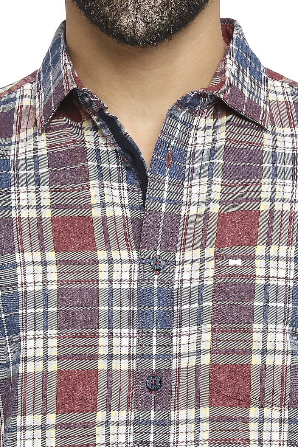 BASICS SLIM FIT COTTON POLYESTER TWILL CHECKS SHIRT