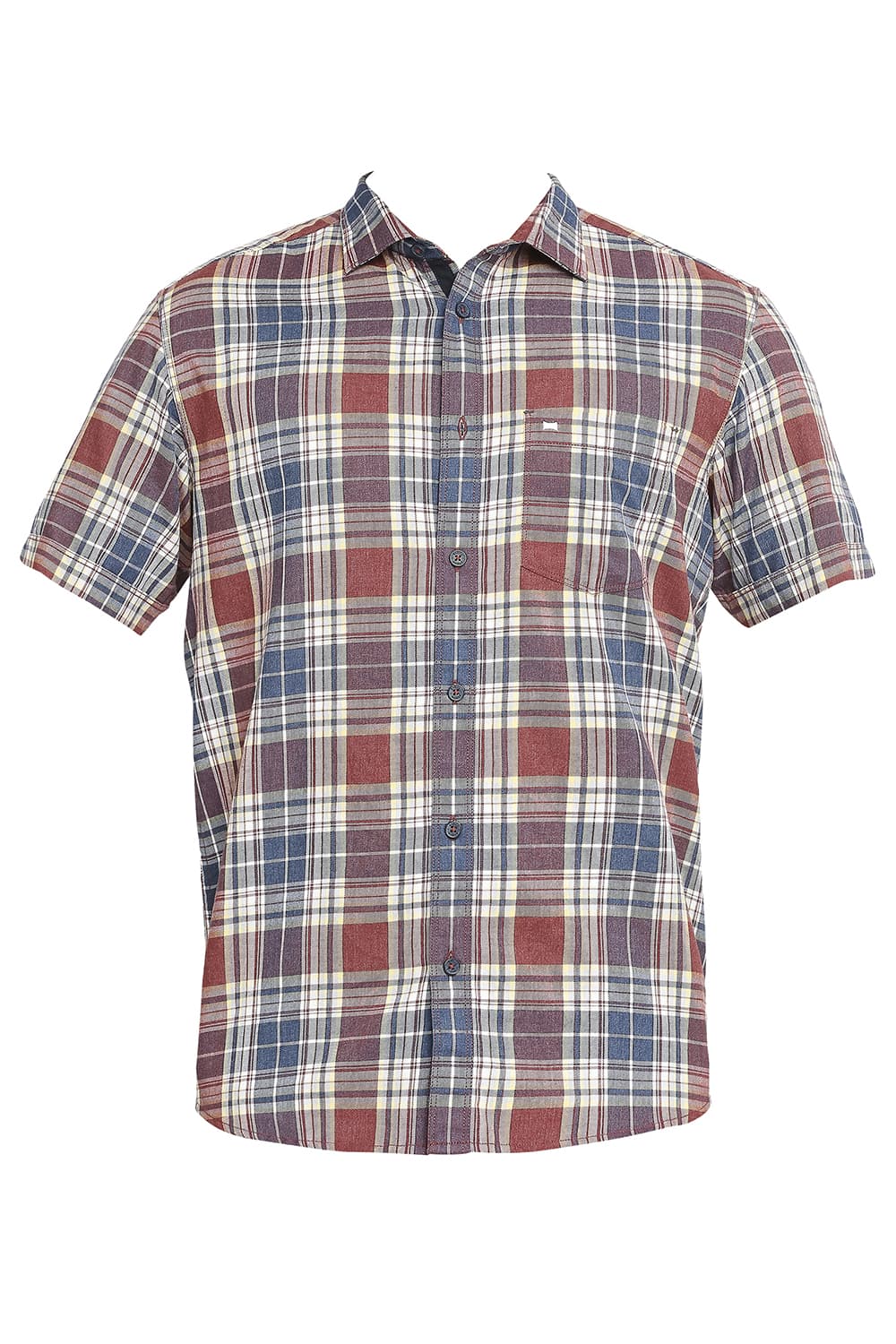 BASICS SLIM FIT COTTON POLYESTER TWILL CHECKS HALFSLEEVES SHIRT