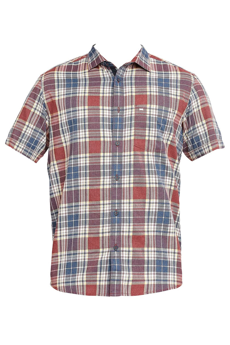 BASICS SLIM FIT COTTON POLYESTER TWILL CHECKS HALFSLEEVES SHIRT
