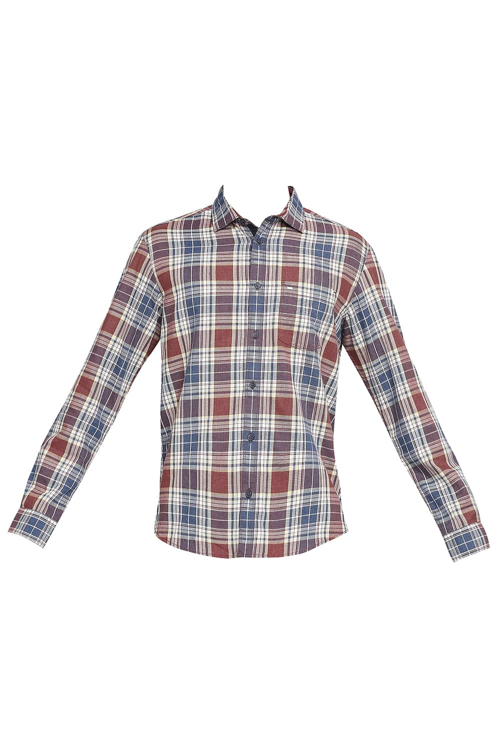 BASICS SLIM FIT COTTON POLYESTER TWILL CHECKS SHIRT