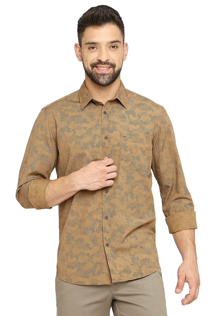 BASICS SLIM FIT COTTON POPLIN PRINTED SHIRT