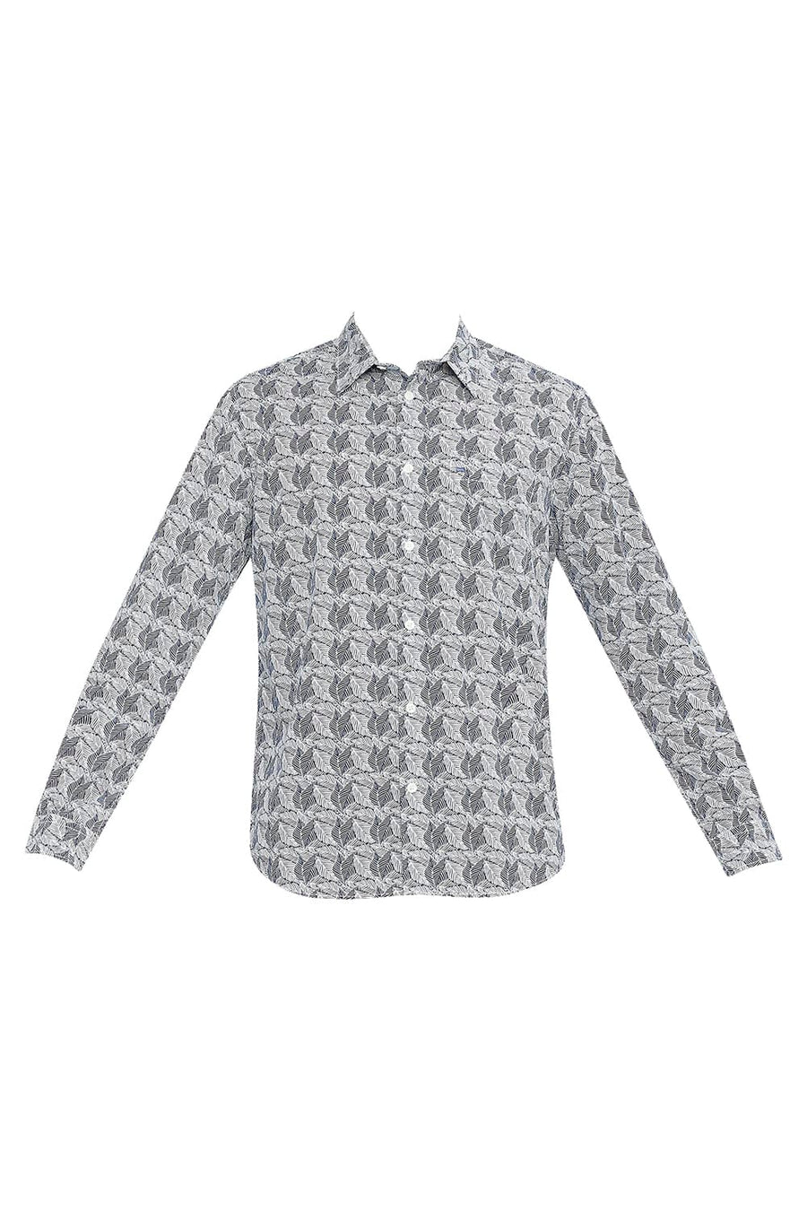 BASICS SLIM FIT INDIAN INK NAVY COTTON POPLIN PRINTED SHIRT