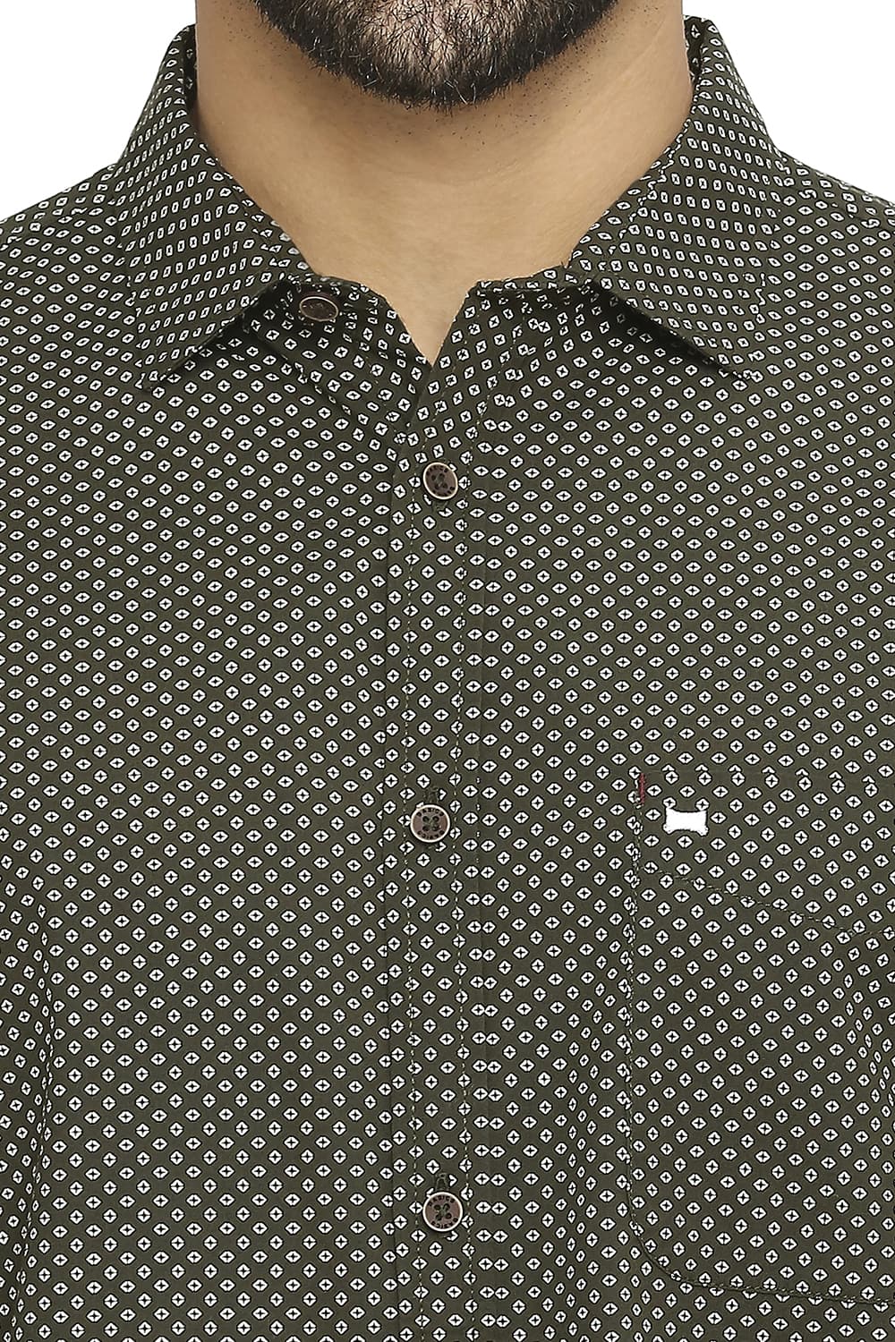 BASICS SLIM FIT COTTON POPLIN PRINTED SHIRT