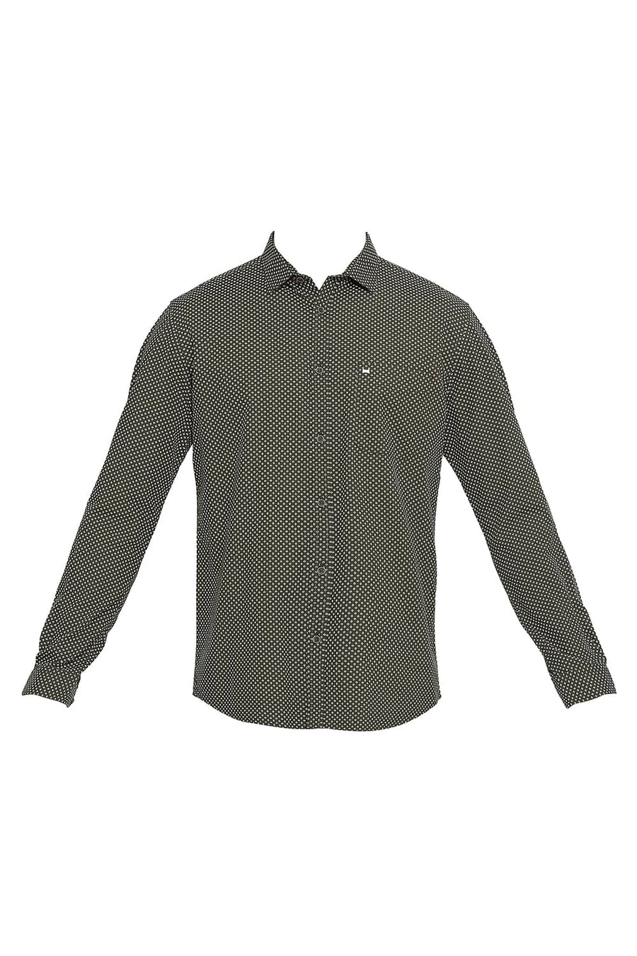 BASICS SLIM FIT CLOVER OLIVE COTTON POPLIN PRINTED SHIRT