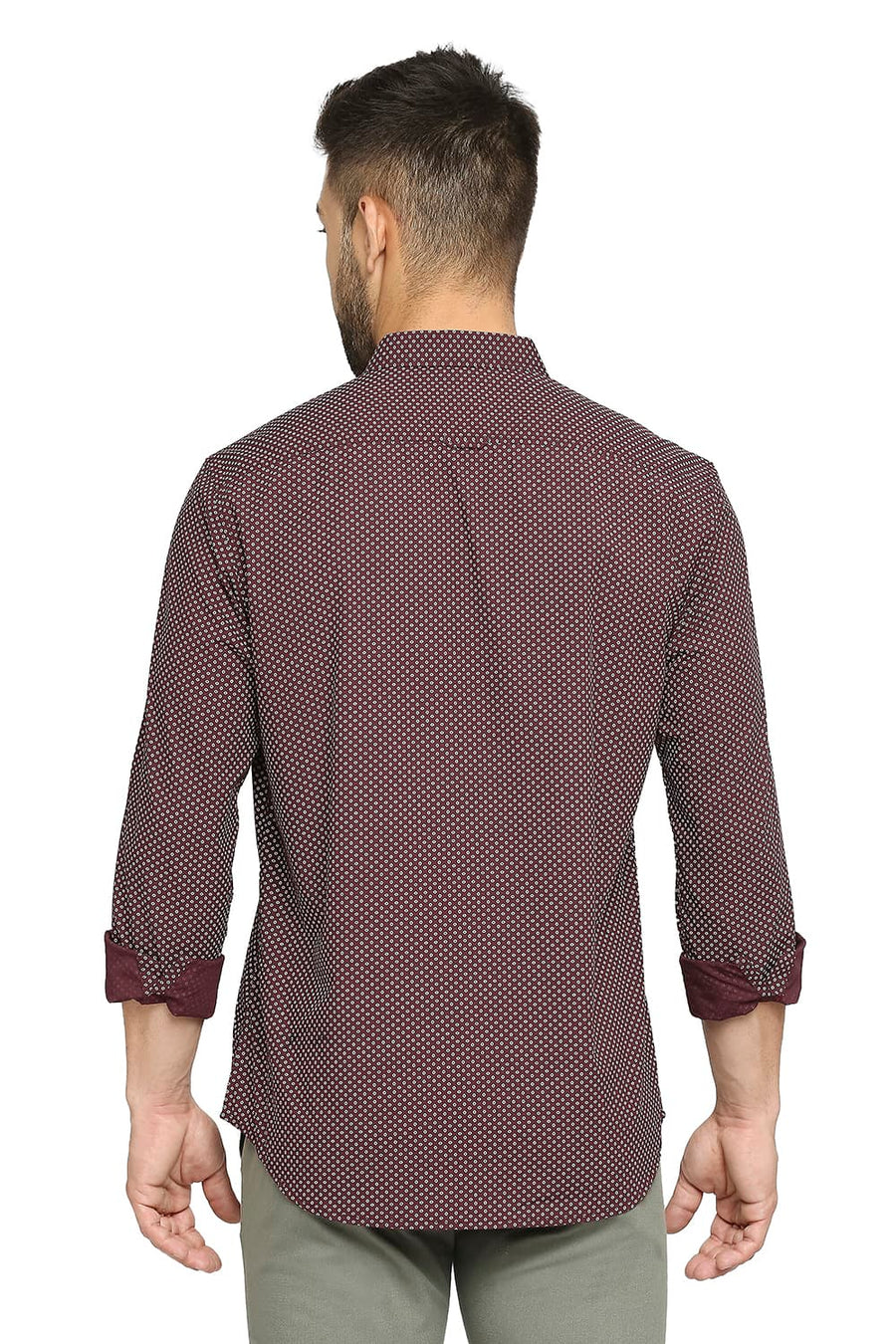BASICS SLIM FIT ROYALE WINE COTTON POPLIN PRINTED SHIRT